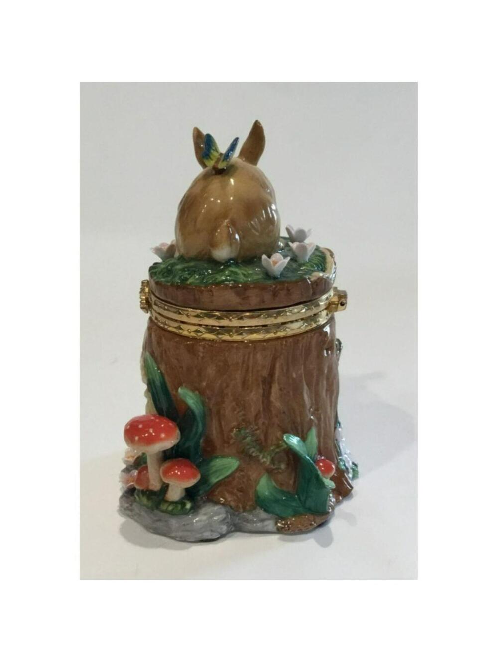 CWC Ceramic Tree Stump Trinket Box with Bunny Rabbit, Bird & Butterfly - Picture 3 of 8